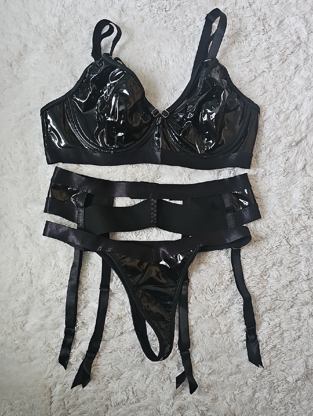 Black Patent Harness Bra - Women Intimates